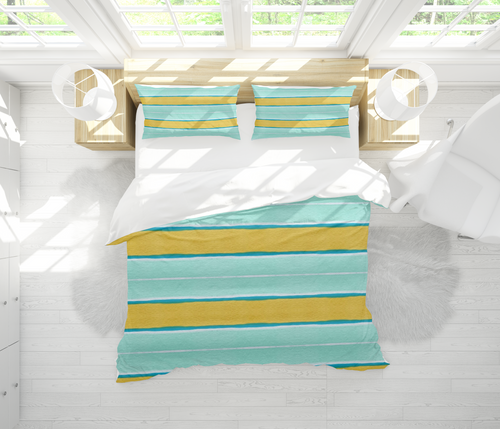 Annie Turquoise and Yellow Stripe Bedding Collection