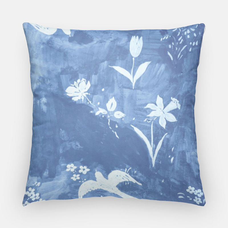 Blue Birds and Flowers Pillow by Oxford PInk