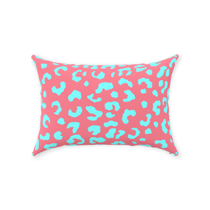 Leopold Leopard Pillow, Coral and Aqua