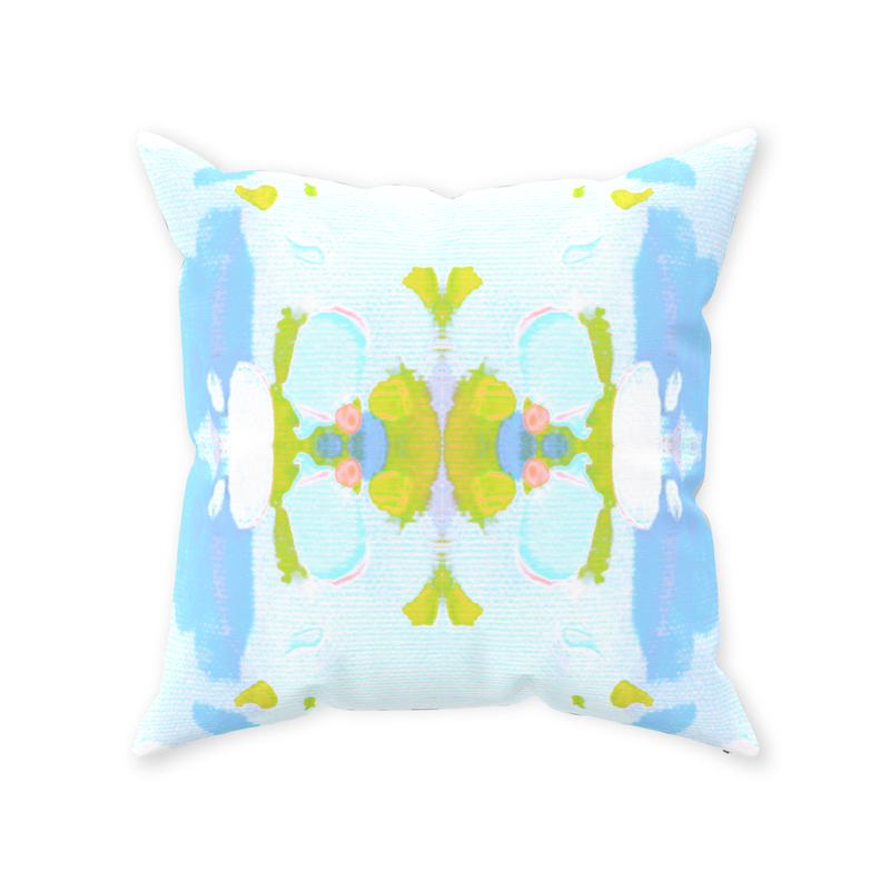 Sea Grape Pillow, French Blue and Chartreuse