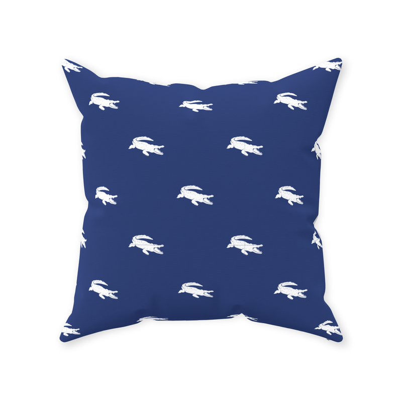 Alligator Pillow in Navy Blue & White