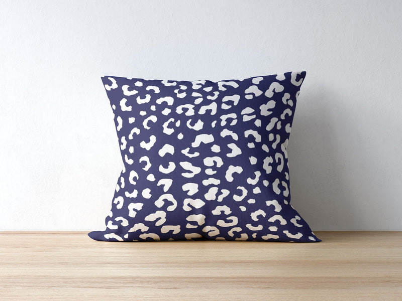 Leopold Leopard Pillow, Navy and White