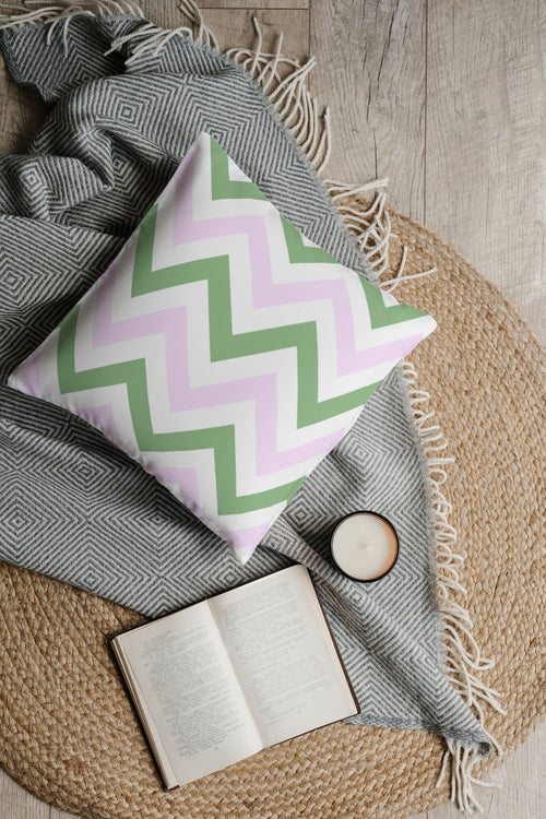 Pink and Green Herringbone Pillow