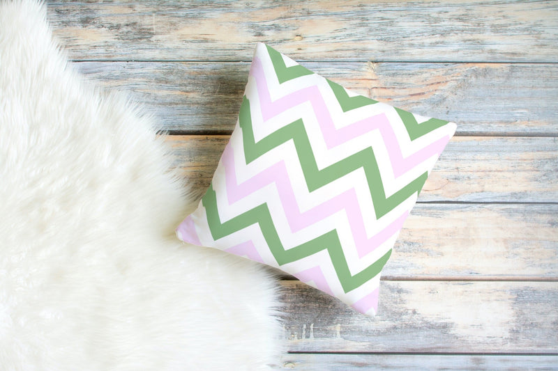 Pink and Green Herringbone Pillow