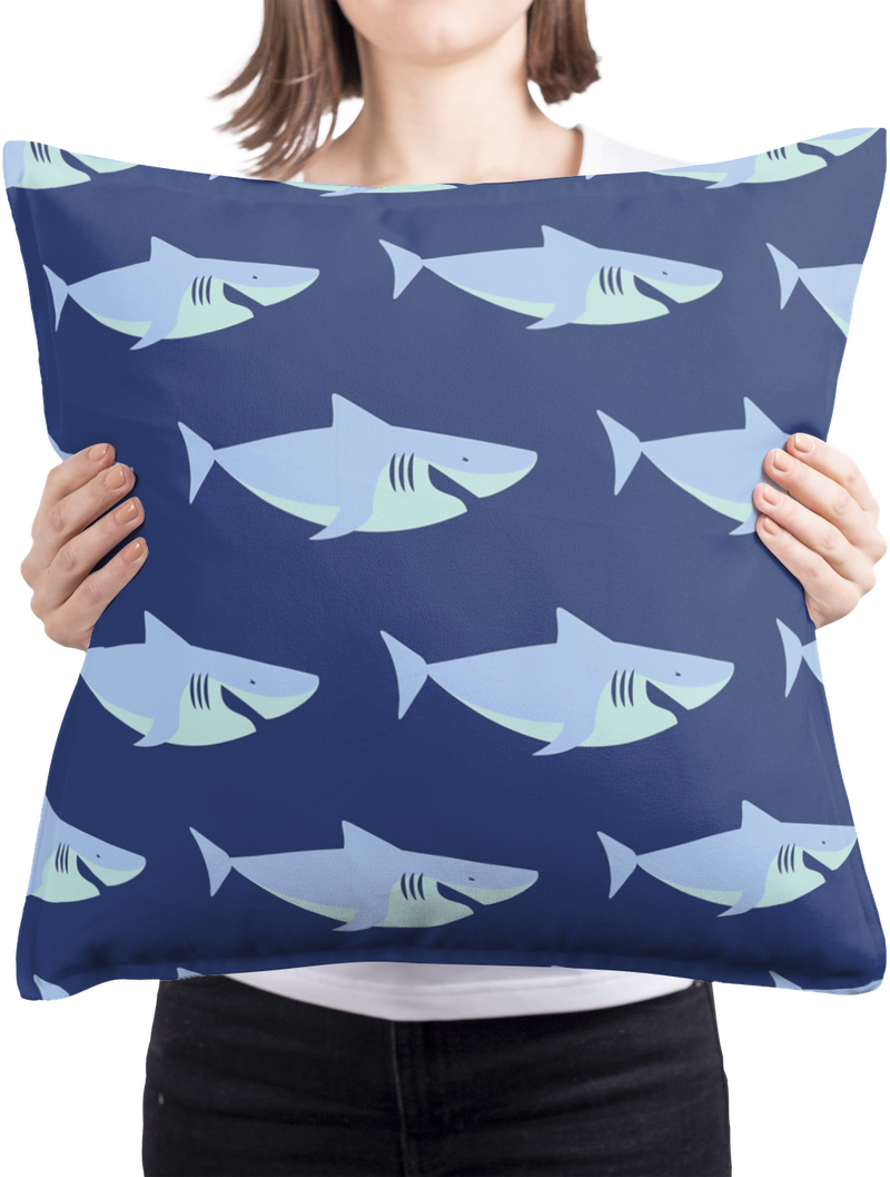 Oxford Pink Shark Pillow, Navy Blue